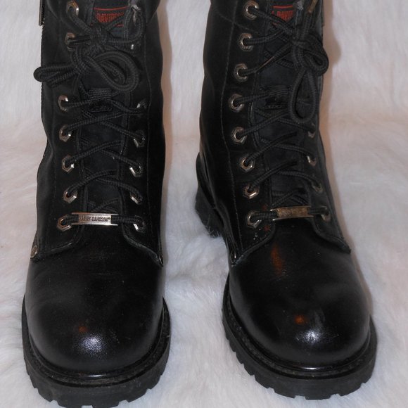 HARLEY DAVIDSON BLACK LEATHER ANKLE BOOTS SIZE 10 - Picture 4 of 8